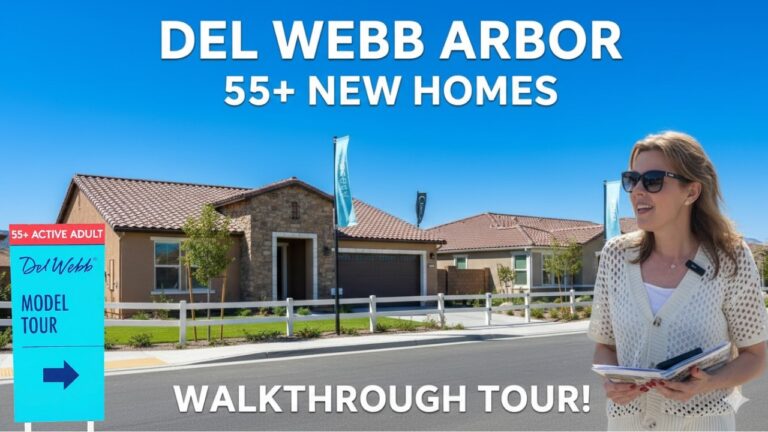 Del Webb Menifee Silver Creek Model Kitchen, Arbor at Cimarron Ridge community entrance.